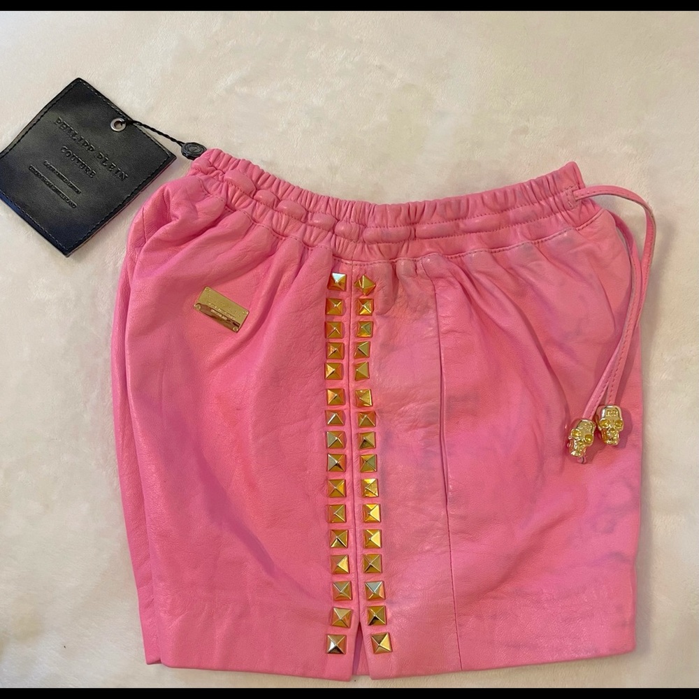 ☀️NWT PHILIPP PLEIN COUTURE LEATHER SKULL STUDS LUXURY SHORTS